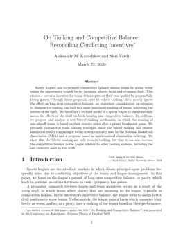 On Tanking and Competitive Balance: Reconciling Conﬂicting Incentives∗