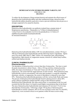 Demeclocycline Hydrochloride Tablets, Usp for Oral Use Rx Only