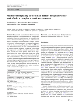 Multimodal Signaling in the Small Torrent Frog (Micrixalus Saxicola) in a Complex Acoustic Environment