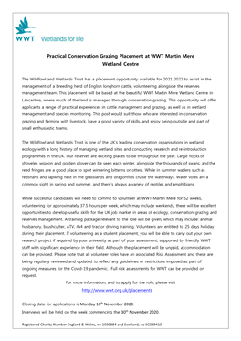 Practical Conservation Grazing Placement at WWT Martin Mere Wetland Centre