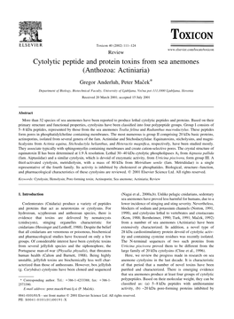 Cytolytic Peptide and Protein Toxins from Sea Anemones (Anthozoa