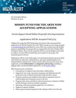 Moody Fund for the Arts Now Accepting Applications