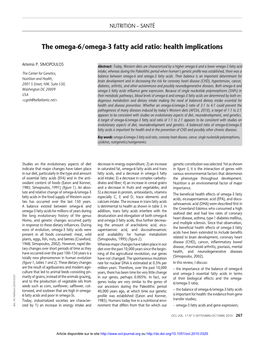 The Omega-6/Omega-3 Fatty Acid Ratio: Health Implications