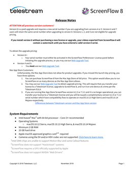 Release Notes ATTENTION All Previous Version Customers! Version 8 Is a Paid Upgrade and Requires a New Serial Number If You Are Upgrading from Versions 4 Or 5