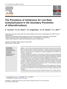 The Prevalence of Intolerance for Low-Dose Acetylsalicylacid in the Secondary Prevention of Atherothrombosis