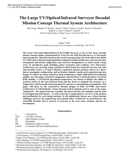 The Large UV/Optical/Infrared Surveyor Decadal Mission Concept Thermal System Architecture Kan Yang1, Matthew R