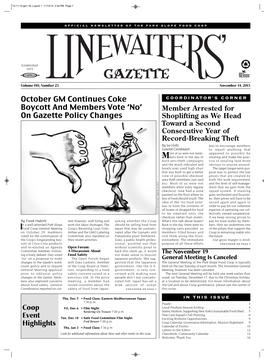 October GM Continues Coke Boycott and Members Vote 'No' on Gazette Policy Changes