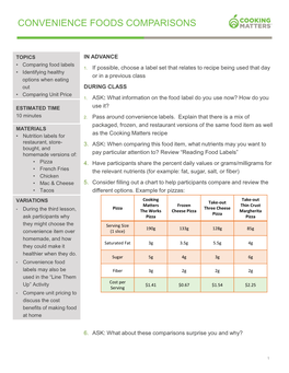 Convenience Foods Comparisons