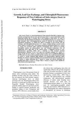 Growth, Leaf Gas Exchange, and Chlorophyll Fluorescence Responses of Two Cultivars of Salix Integra Thunb