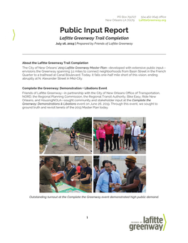 Public Input Report Lafitte Greenway Trail Completion July 16, 2019 | Prepared by Friends of Lafitte Greenway
