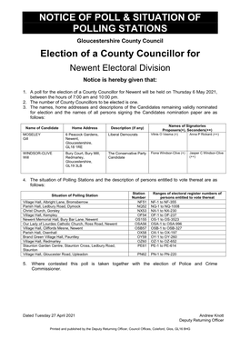 NOTICE of POLL & SITUATION of POLLING STATIONS Election of A