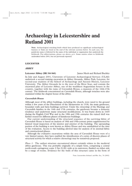 Archaeology in Leicestershire and Rutland 2001