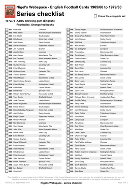 Series Checklist I Have the Complete Set 1972/73 A&BC Chewing Gum (English) Footballer, Orange/Red Backs