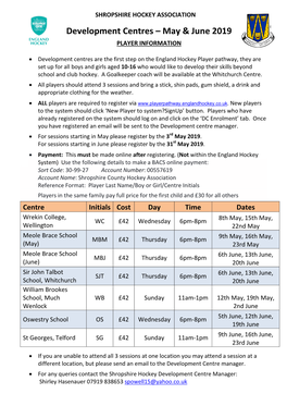 Development Centres – May & June 2019