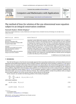 Computers and Mathematics with Applications the Method of Lines For