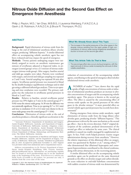 Nitrous Oxide Diffusion and the Second Gas Effect on Emergence from Anesthesia