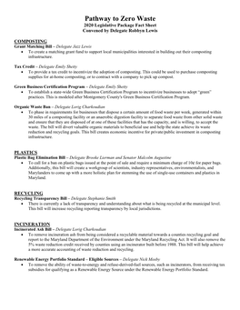 Pathway to Zero Waste 2020 Legislative Package Fact Sheet Convened by Delegate Robbyn Lewis