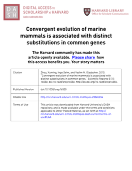 Convergent Evolution of Marine Mammals Is Associated with Distinct Substitutions in Common Genes