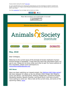 Human-Animal Studies Newsletter May, 2018