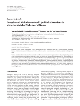 Research Article Complex and Multidimensional Lipid Raft Alterations in a Murine Model of Alzheimer’S Disease