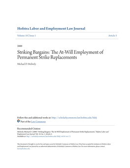 The At-Will Employment of Permanent Strike Replacements Michael D