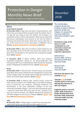 Protection in Danger Monthly News Brief December 2018 Incidents of Violence in Refugee and IDP Settings