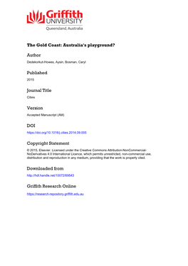 THE GOLD COAST: AUSTRALIA's PLAYGROUND? Ayşın Dedekorkut