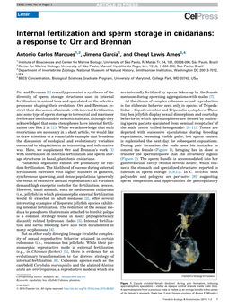 Internal Fertilization and Sperm Storage in Cnidarians