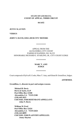 State of Louisiana Court of Appeal, Third Circuit 04-1652