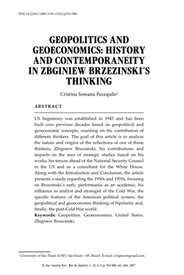 Geopolitics and Geoeconomics: History and Contemporaneity in Zbginiew Brzezinski´S Thinking