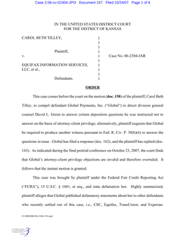 Case 2:06-Cv-02304-JPO Document 167 Filed 10/24/07 Page 1 of 8