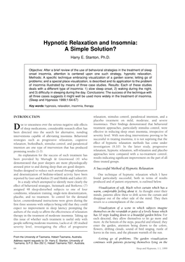 Hypnotic Relaxation and Insomnia: a Simple Solution? Harry E