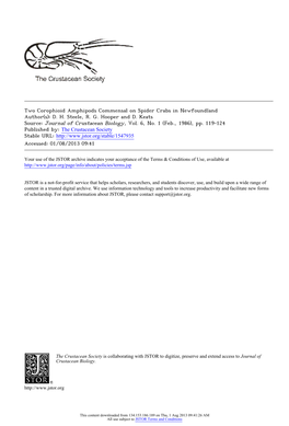 Two Corophioid Amphipods Commensal on Spider Crabs in Newfoundland Author(S): D