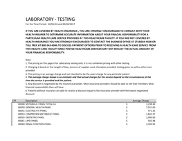 LABORATORY - TESTING for the Time Period : 10/01/16 and 09/30/2017