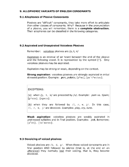 9. Allophonic Variants of English Consonants 9.1