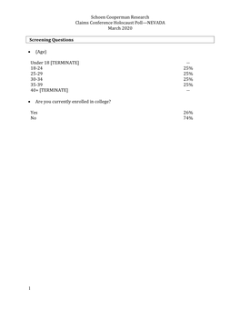 Millennial Holocaust Survey NEVADA TOPLINE 8.11.20.Docx