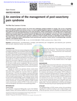 An Overview of the Management of Post-Vasectomy Pain Syndrome Male Fertility