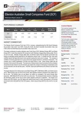 Ellerston Australian Small Companies Fund (SCF) Performance Report | January 19