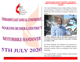 The United Methodist Church, Makoni Buhera District, Received with Joy a Donation of a Motorbike Valued at $2 000.00 from the Association of Annual Conference Lay