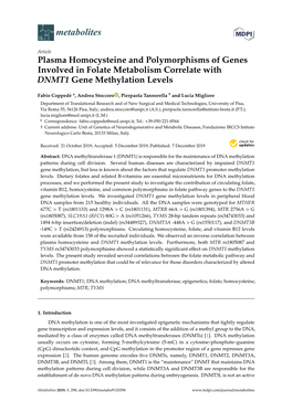Plasma Homocysteine and Polymorphisms of Genes Involved in Folate Metabolism Correlate with DNMT1 Gene Methylation Levels