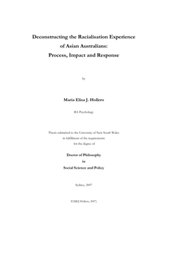 Deconstructing the Racialisation Experience of Asian Australians: Process, Impact and Response