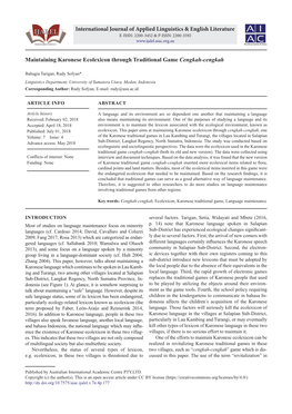 Maintaining Karonese Ecolexicon Through Traditional Game Cengkah-Cengkah
