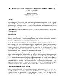 A Note on Irreversible Adiabatic Cyclic Process and Role of Time in Thermodynamics