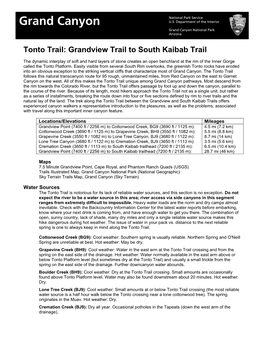 Tonto Trail: Grandview Trail to South Kaibab Trail