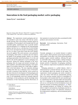 Innovations in the Food Packaging Market: Active Packaging