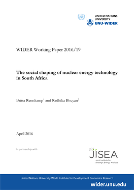 The Social Shaping of Nuclear Energy Technology in South Africa