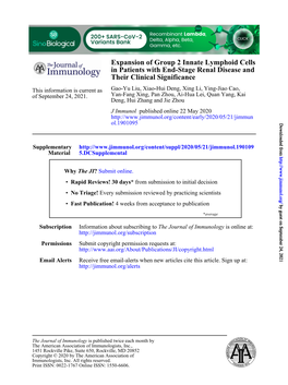 Expansion of Group 2 Innate Lymphoid Cells in Patients with End-Stage Renal Disease and Their Clinical Significance