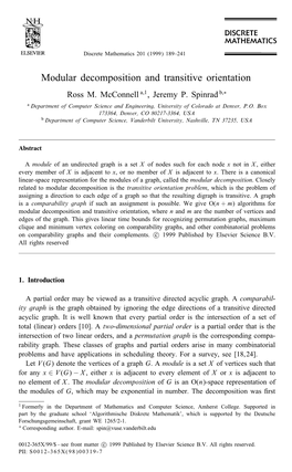 Modular Decomposition and Transitive Orientation Ross M