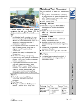 Materials & Waste Management 9.5 WASTE TIRE MANAGEMENT