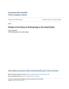 Studies in the History of Anthropology in the United States